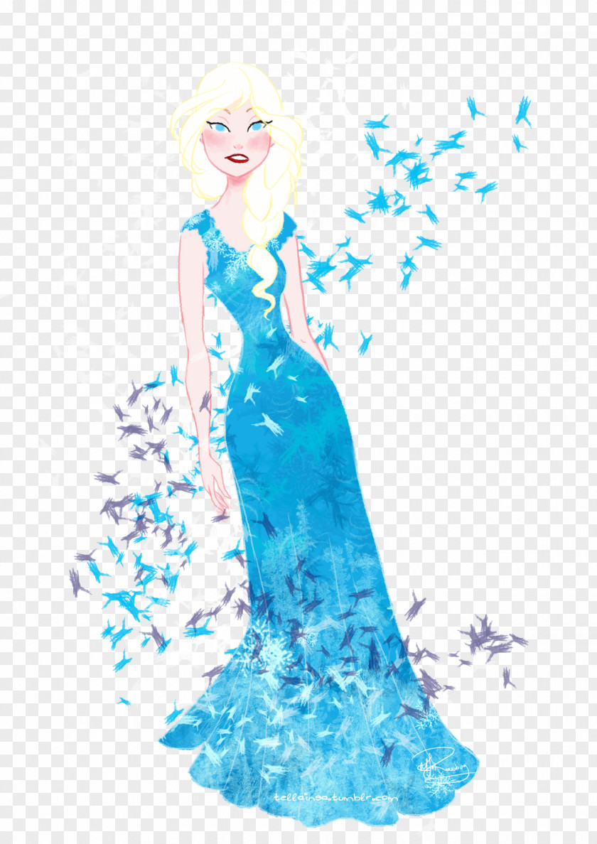 Elsa Fashion Design Turquoise Dress Art PNG