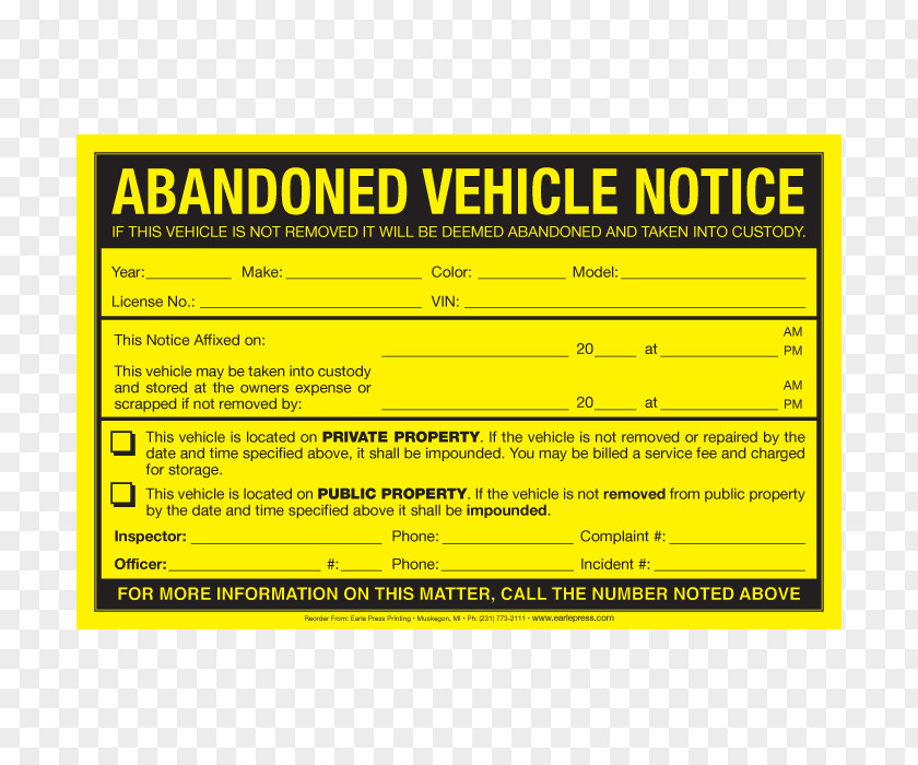 Letterhead Design Car Abandoned Vehicle Sticker Parking Violation PNG