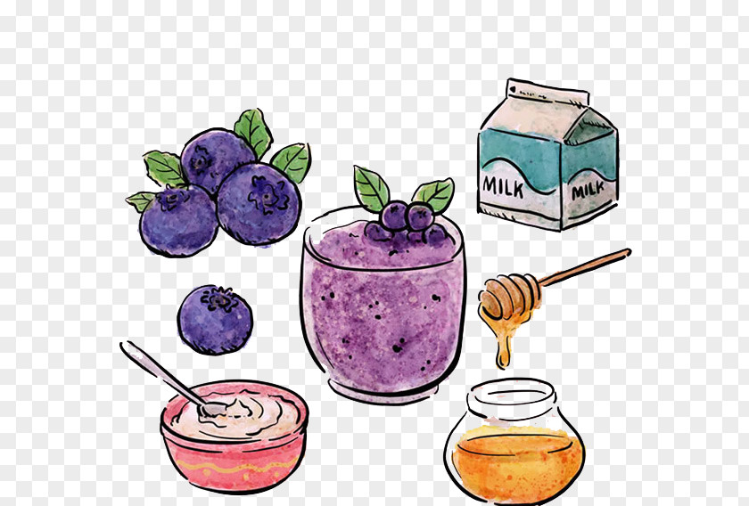 Milk Honey And Blueberry Arbutin Flat Hand Drawing Smoothie Milkshake Muffin PNG