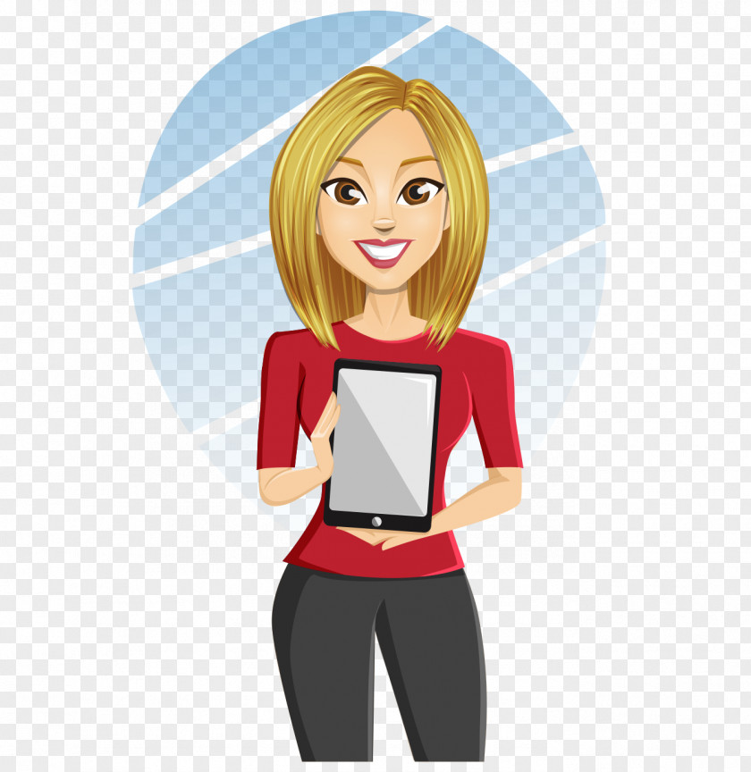 Hand Drawn Cartoon Blonde Beauty To Take Your Tablet Computer Illustration PNG