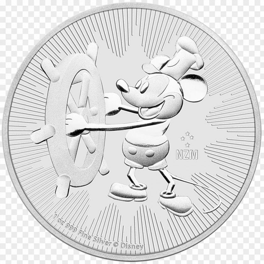 Bullion Mickey Mouse Niue New Zealand Silver Coin PNG