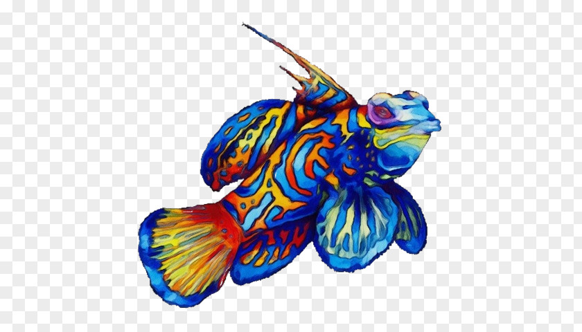 Electric Blue Fish Watercolor Cartoon PNG