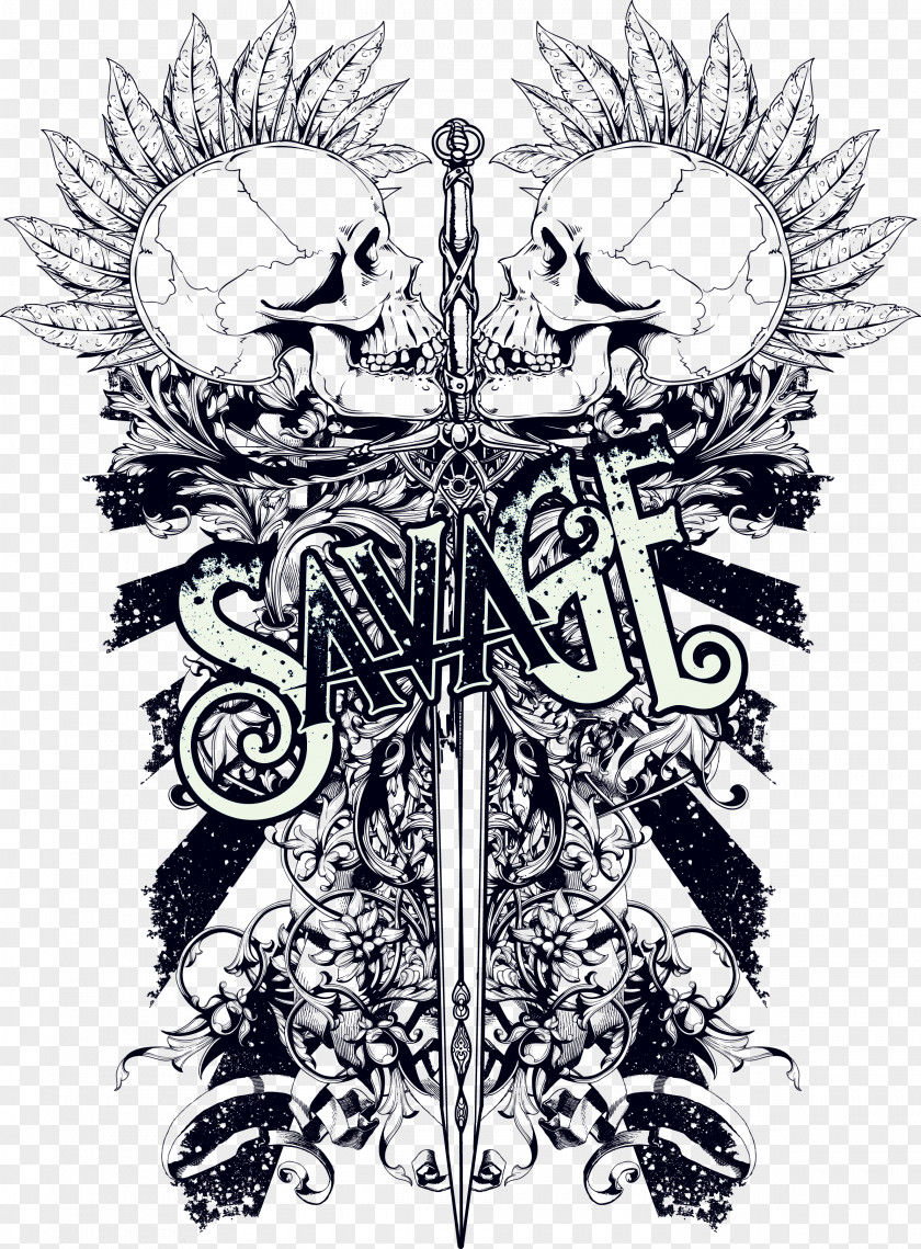 Two Skull With A Sword T-shirt Illustration PNG