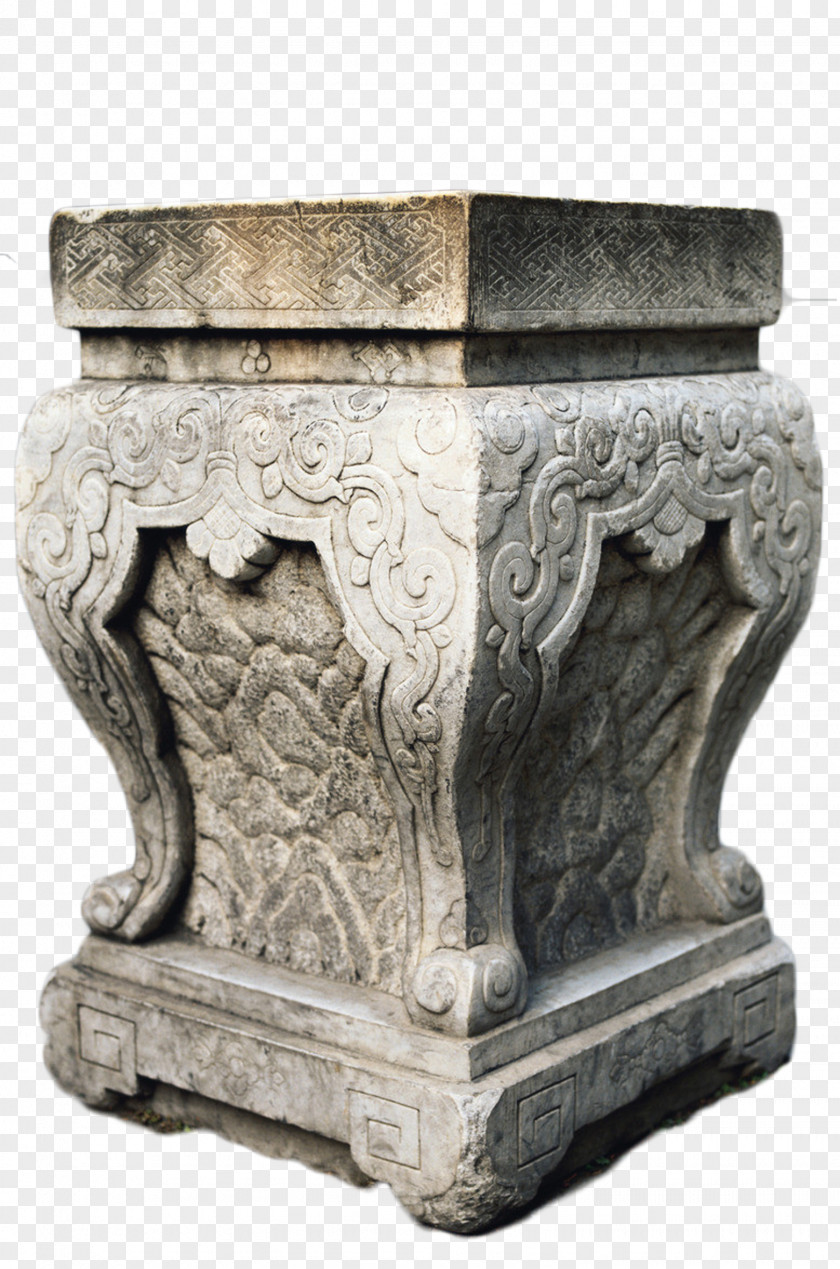 Ancient Chinese Stone Seat China Carving Paifang Column Sculpture PNG