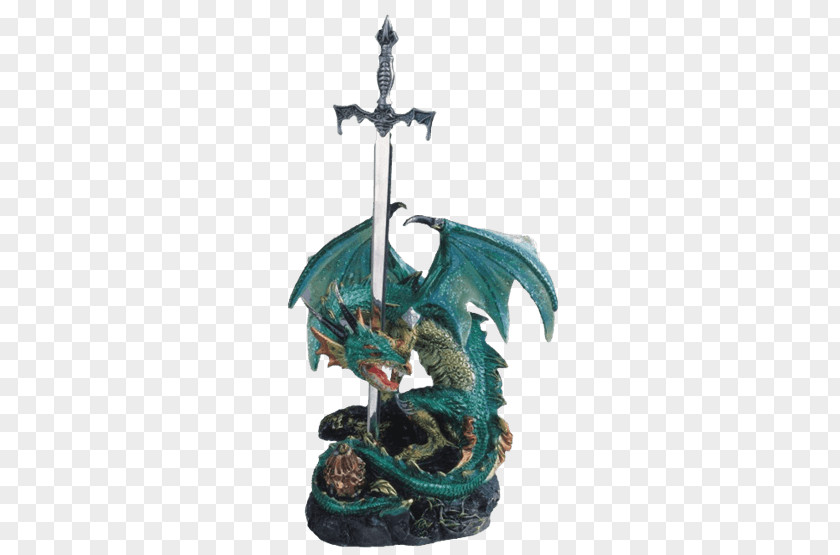 Dragon Bronze Figurine Statue Collectable Sword PNG