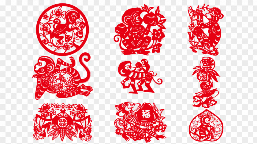 Paper Cut,Grilles,new Year,Chinese New Year Papercutting Baby Monkeys Chinese Cutting PNG