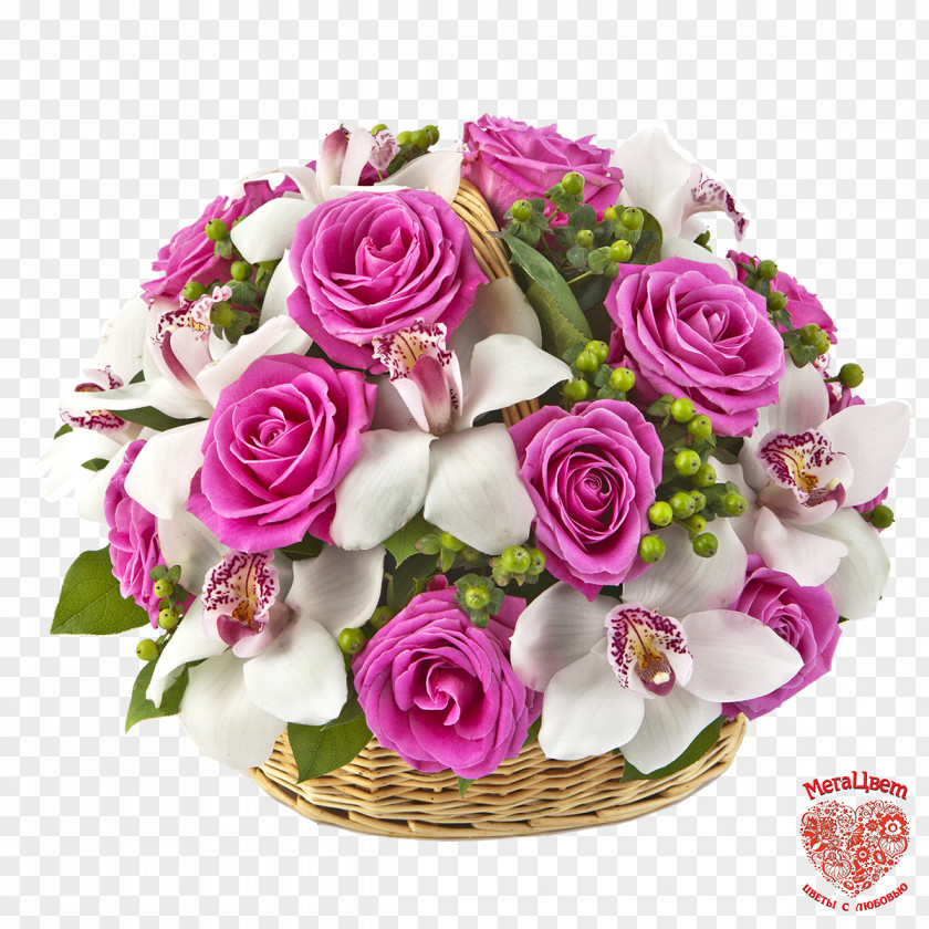 Flower Basket Bouquet Cut Flowers Orchids Rose PNG