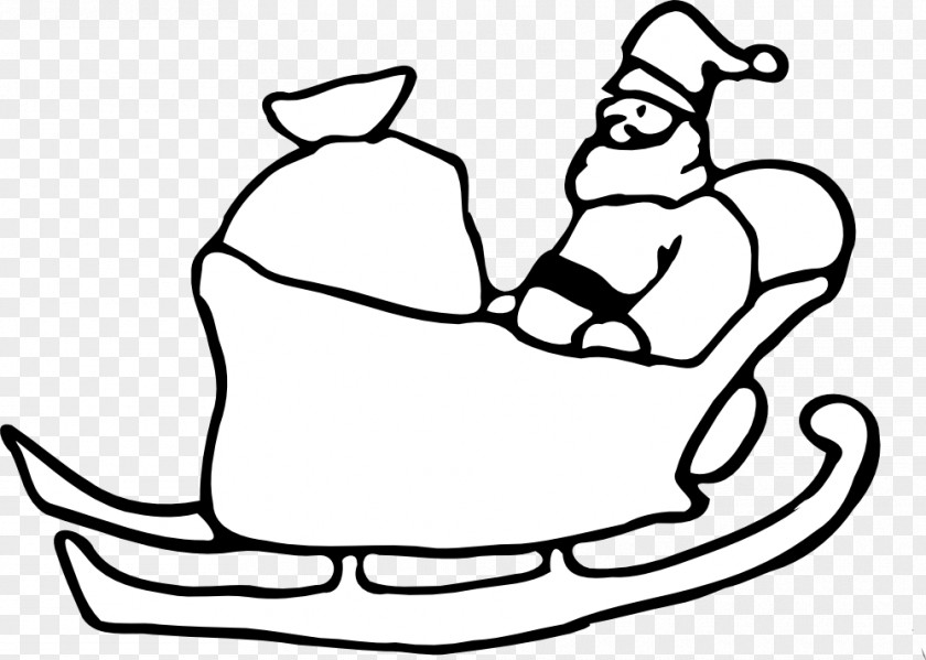 Free Black And White Christmas Clipart Santa Claus Rudolph Sled Clip Art PNG