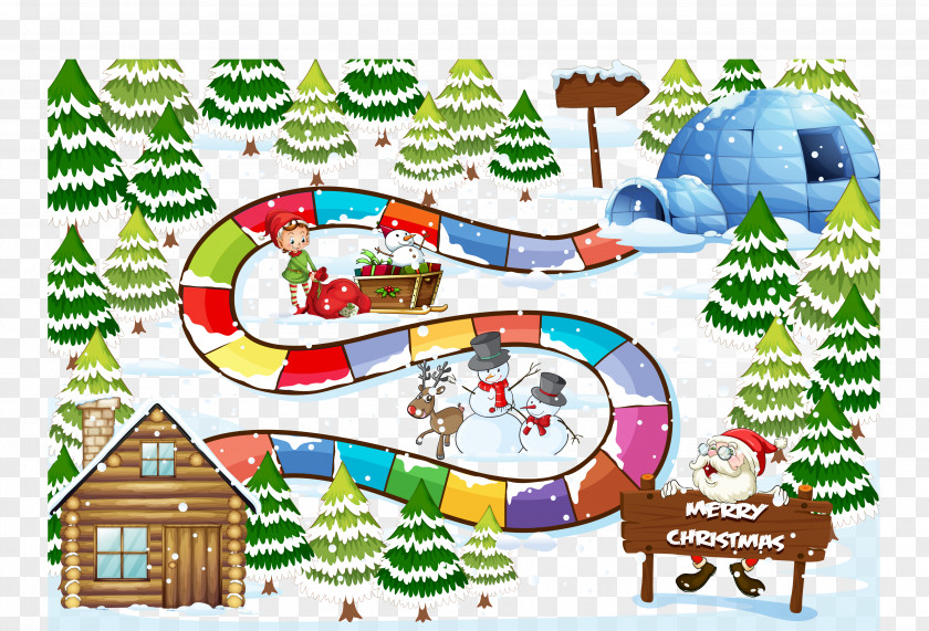 Forest Ladder Diagram Santa Claus Igloo Christmas Board Game Illustration PNG