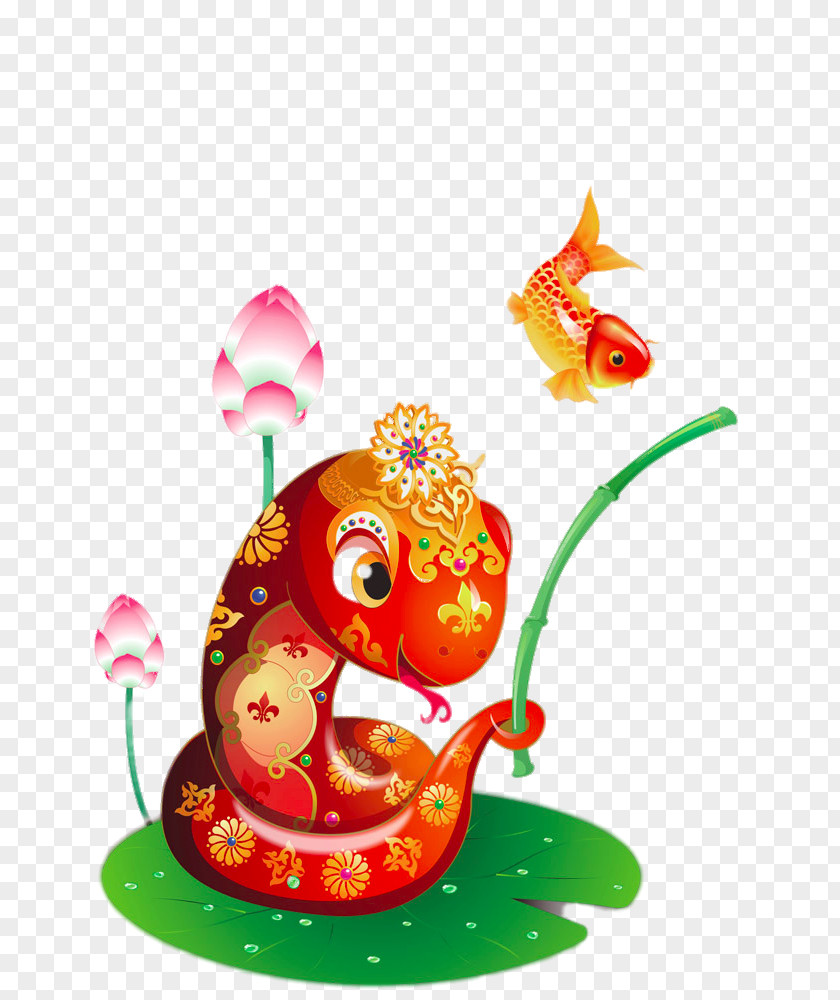 Cartoon Snake Fish Figure Chinese New Year U0e01u0e32u0e23u0e4cu0e15u0e39u0e19u0e0du0e35u0e48u0e1bu0e38u0e48u0e19 PNG