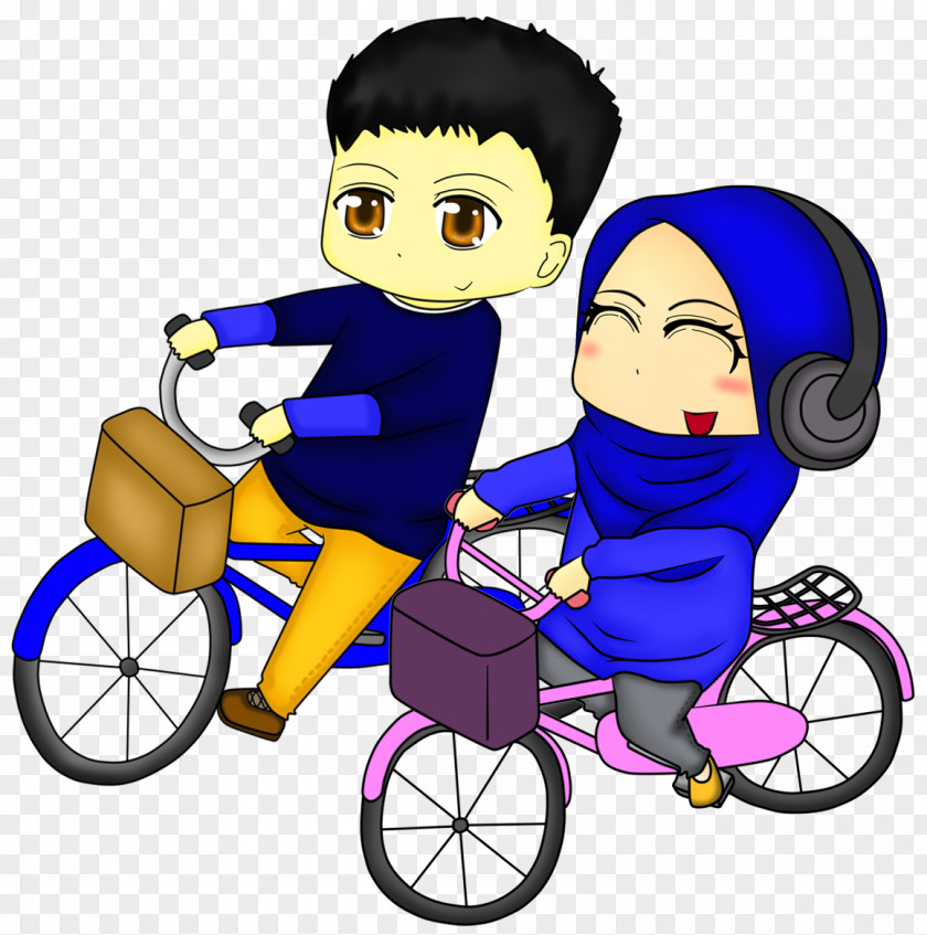 Couple Islam Bicycle Cartoon Doodle Clip Art PNG