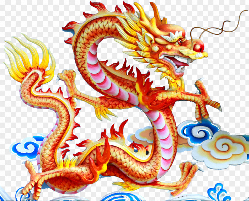 Chinese Dragon And Clouds Waterlines China Zodiac Fire PNG