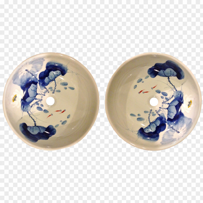 Hand Painted Chinese Painting Plate Blue And White Pottery Cobalt Ceramic Earring PNG