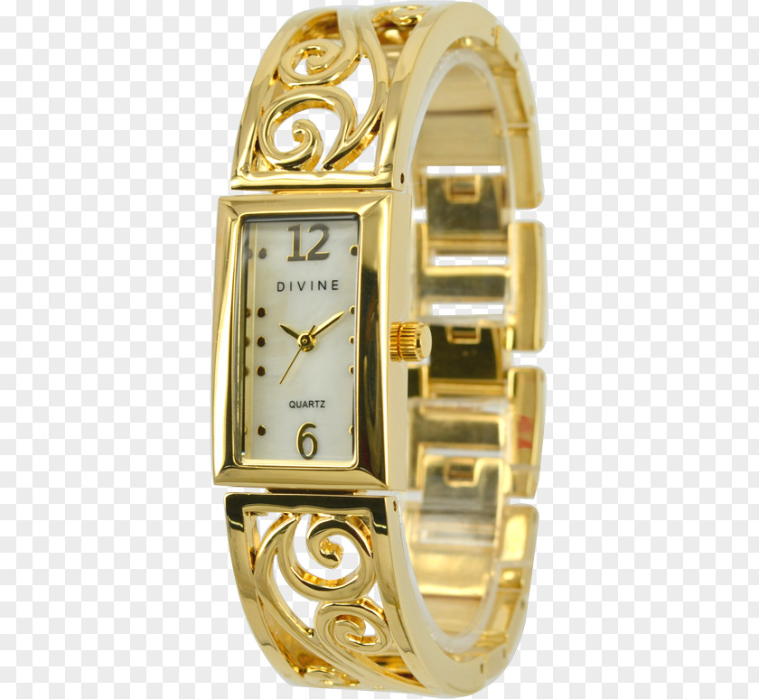 Gold Watch Earring Colored Strap PNG