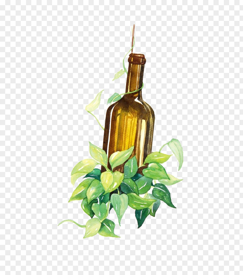Bottle Wine Watercolor Painting PNG