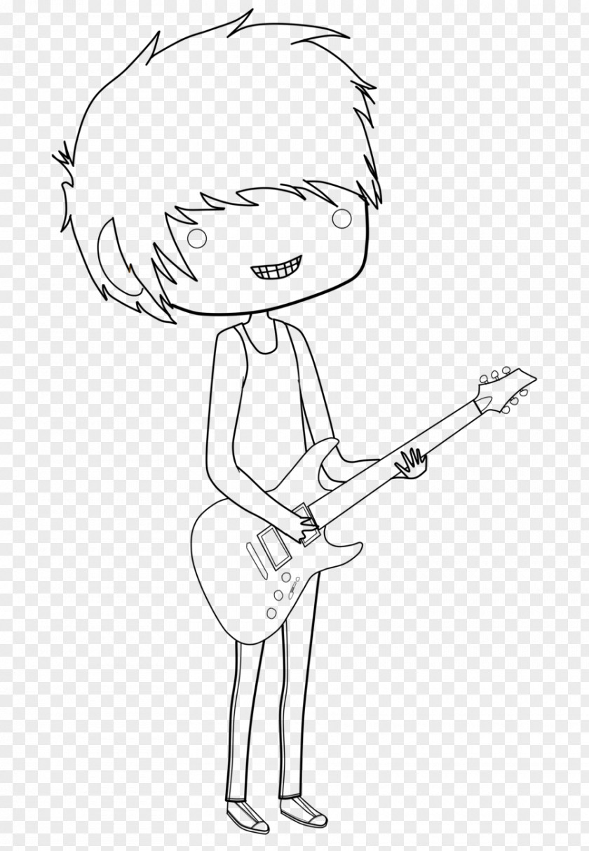 Cartoon Guitar Line Art Drawing Male PNG