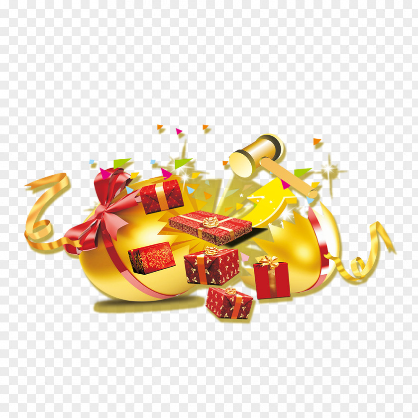 Smashing The Golden Egg Shell Plus Gift. Gratis Gift Gold PNG