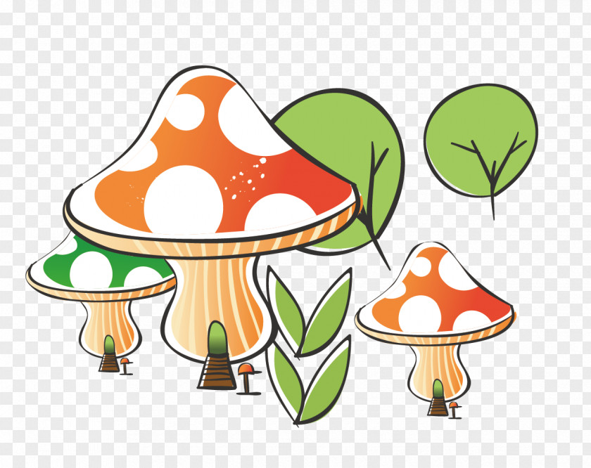 Cartoon Mushrooms Sprouting Green Plants Tree Germination Clip Art PNG