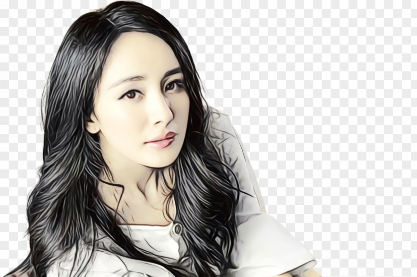 Black Hair Coloring Brown Long PNG