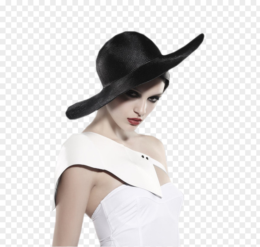 Lovely Woman With A Hat Black And White Clip Art PNG