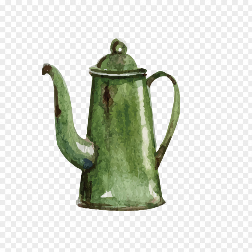 Art Painted Retro Kettle Vector Material Green Tea Teapot PNG