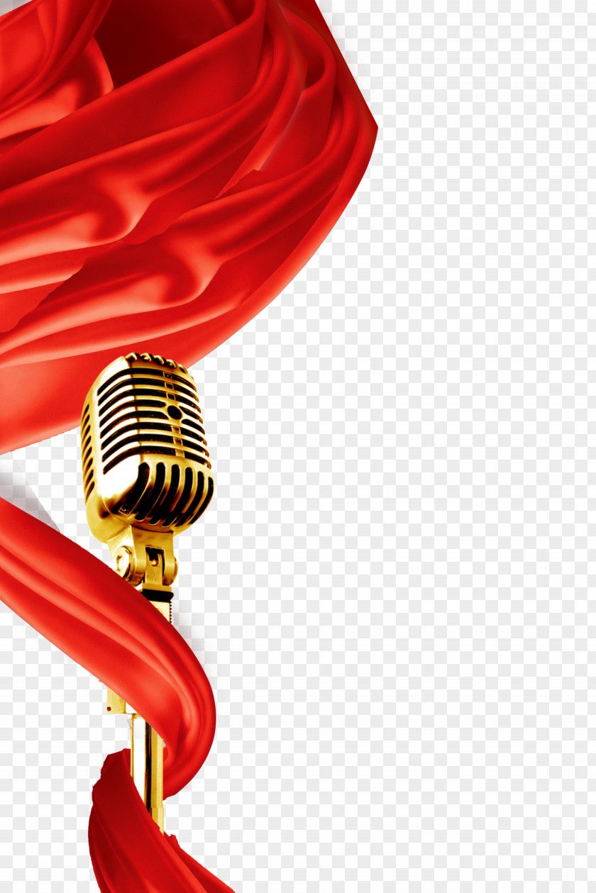 Flying Red Silk And Gold Microphone Download Poster PNG