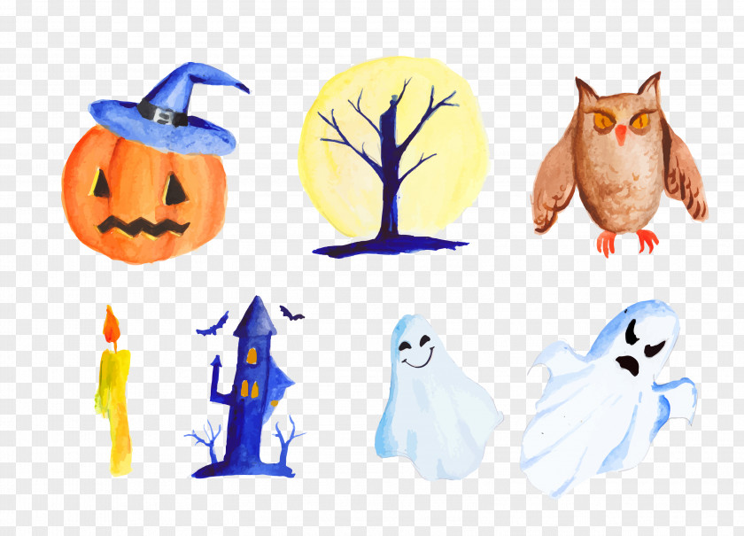 Drawing Decorative Elements Halloween Horror Symbols Watercolor Painting PNG
