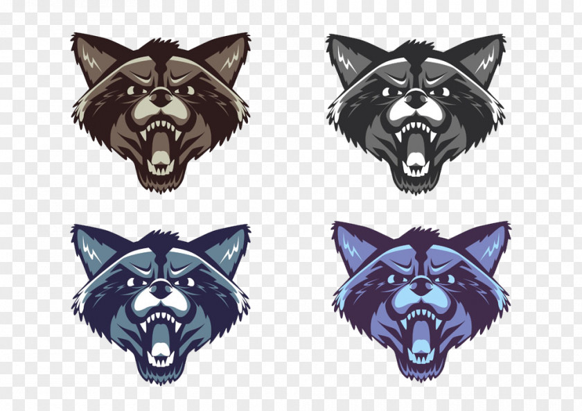 Four Colors Of Wolf Avatar Raccoon Cartoon Illustration PNG