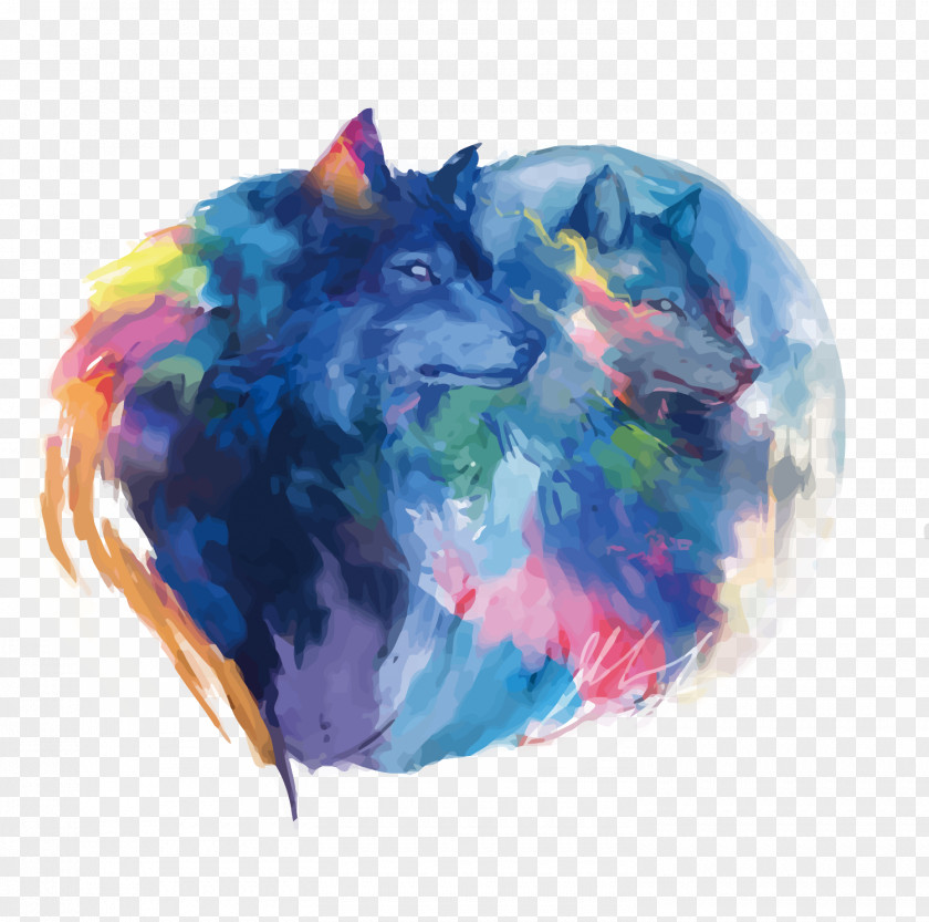 Watercolor Blue Wolf Gray Painting Drawing Digital Art PNG