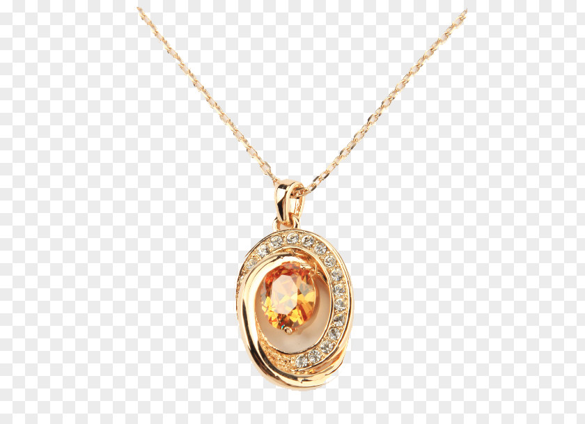 Vintage Pendant Locket Necklace Chain Amber PNG