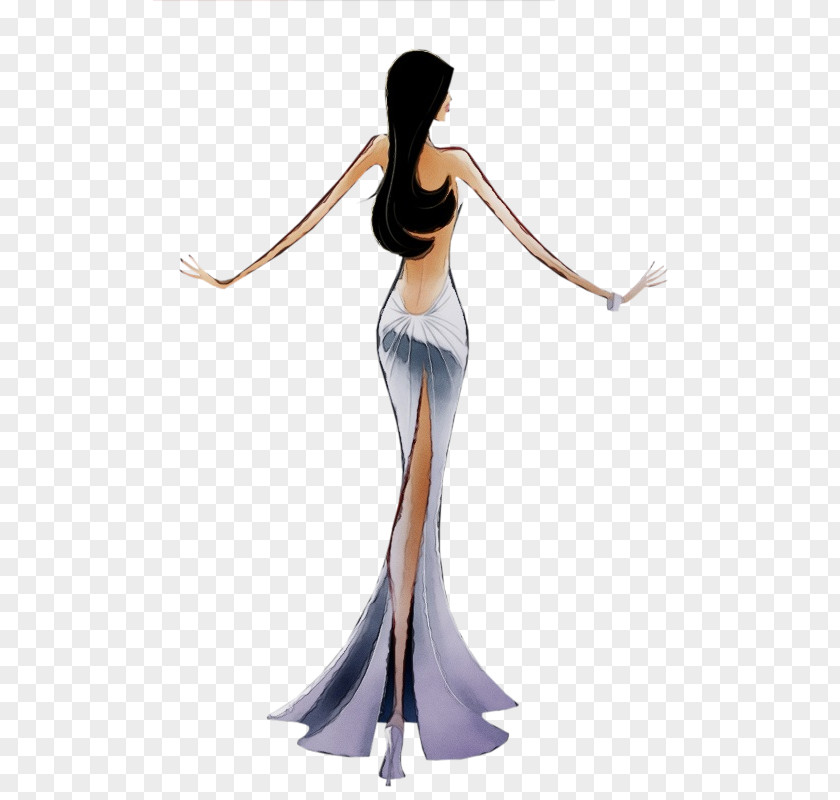 Long Hair Figurine Costume Design Fashion Illustration Fictional Character Dress PNG