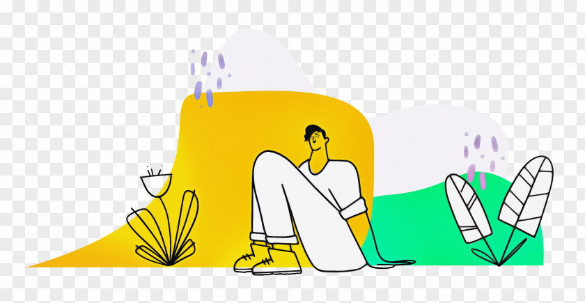Person Sitting With Plants PNG
