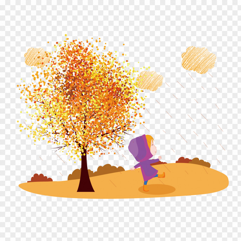 Vector Yellow Tree And Child Cartoon Graphic Design PNG