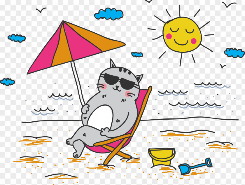 Kitty Vacation T-shirt Cat Illustration PNG