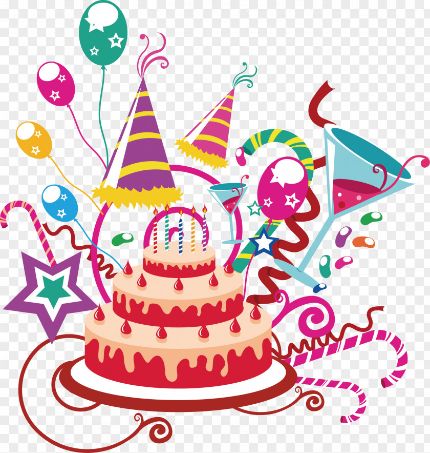 Pattern Cheerful Birthday Cake Painting Clip Art PNG