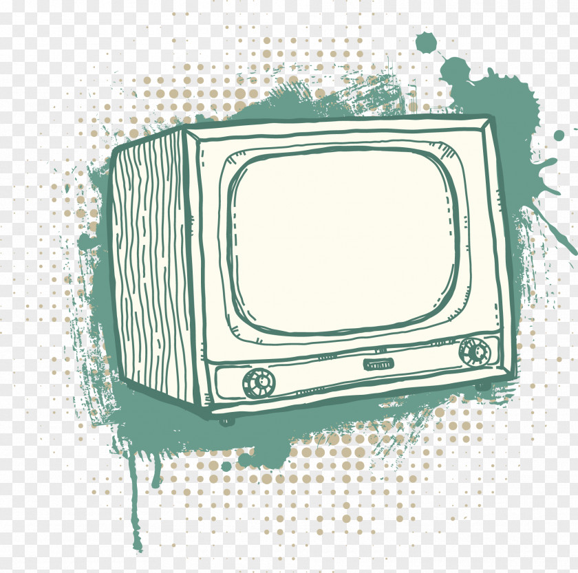 Hand-painted Blue-green TV Television Set Drawing Illustration PNG