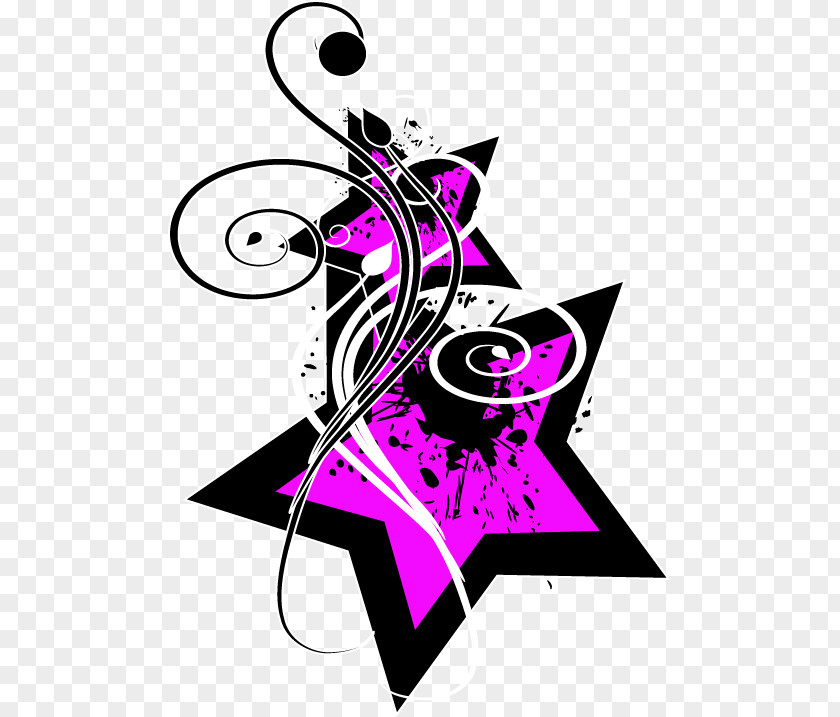 Hand-painted Purple Star Pattern Black Edge Pentagram Clip Art PNG