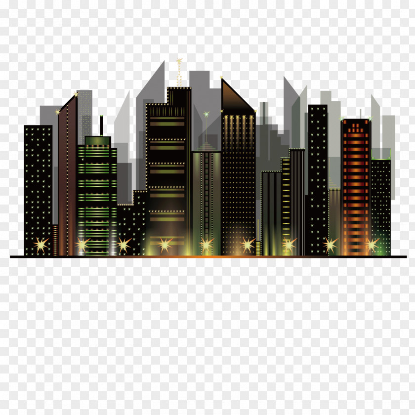 Vector City Night View Architecture Sky PNG