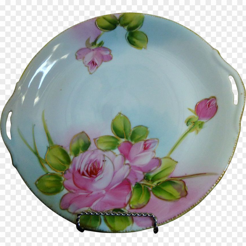 Hand-painted Cake Plate Floral Design Platter Vase Porcelain PNG