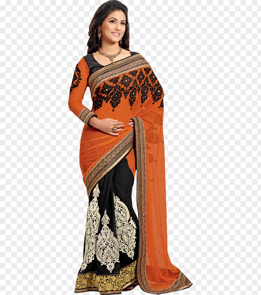 Clearance Sale. Hina Khan Wedding Sari Georgette Lehenga-style Saree PNG