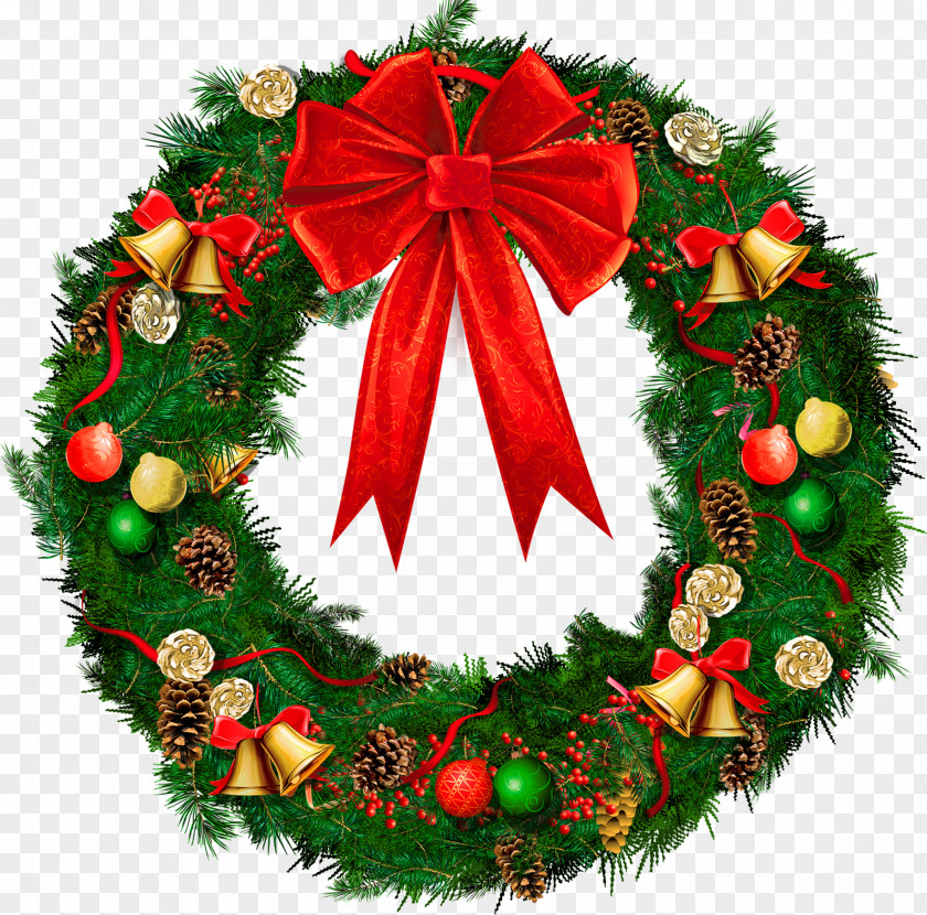 Transparent Christmas Wreath With Red Bow Picture Clip Art PNG