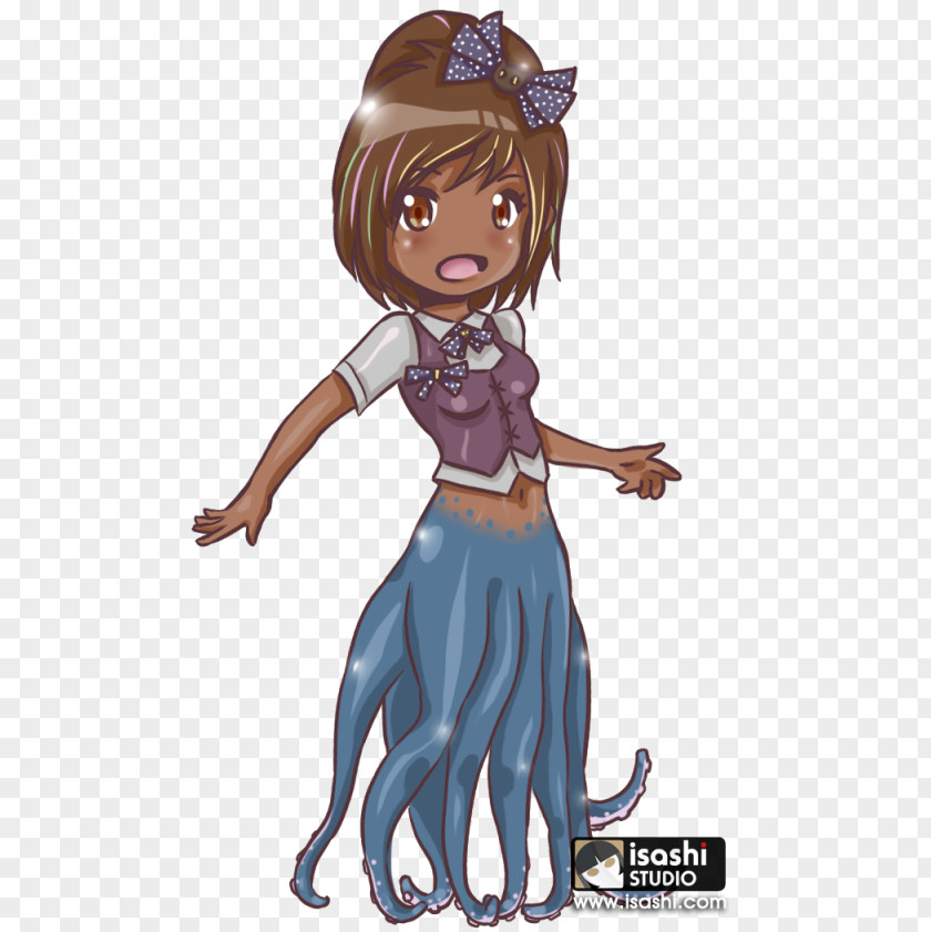 Cecaelia Brown Hair Illustration Human Figurine Animated Cartoon PNG