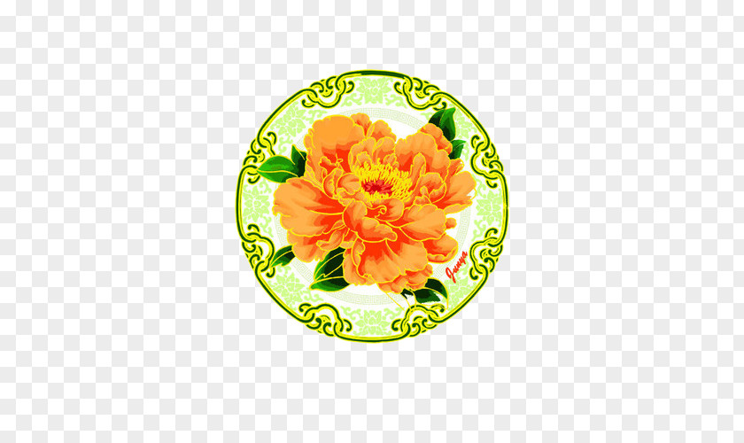 Round Yellow Phnom Penh Peony Pattern Moutan Floral Design Drawing PNG