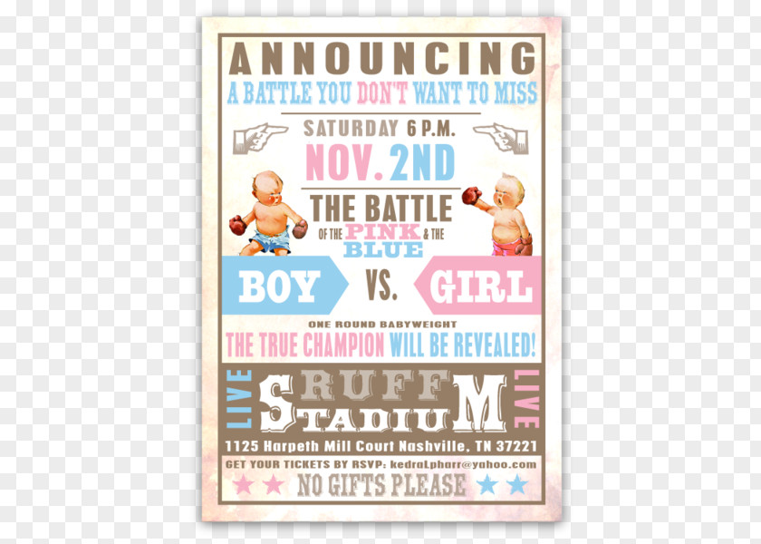 Baby Gender Reveal Boxing Shower Party Wedding Invitation PNG