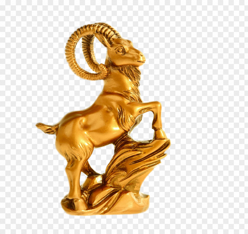 Golden Goat Sculpture Gold Statue PNG