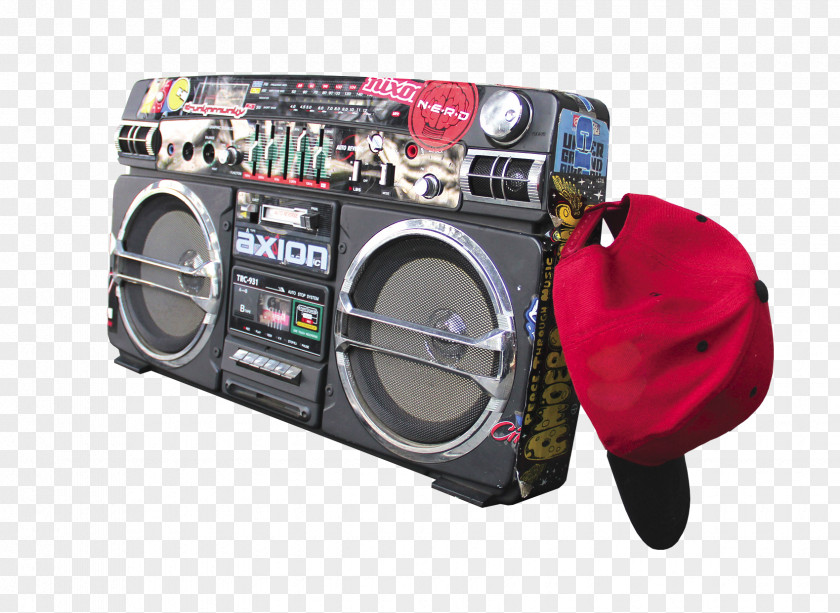 Hip Hop Music Boombox PNG hop music Boombox, Hip-hop elements, black and red cap beside boombox with fitted cao clipart PNG