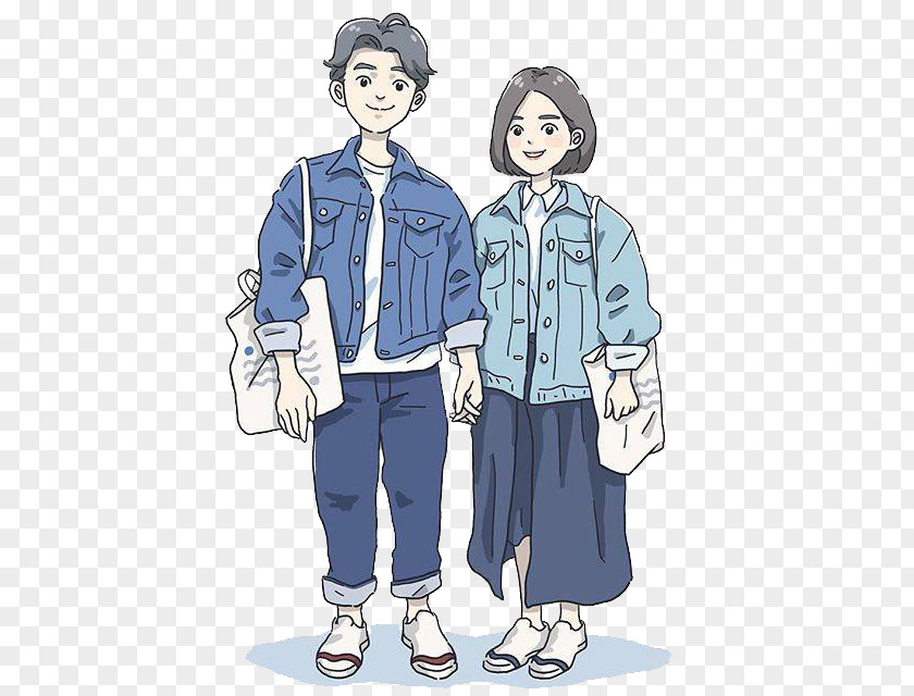 Male And Female Clothing With Denim Jacket Significant Other Falling In Love Girlfriend Romance Illustration PNG