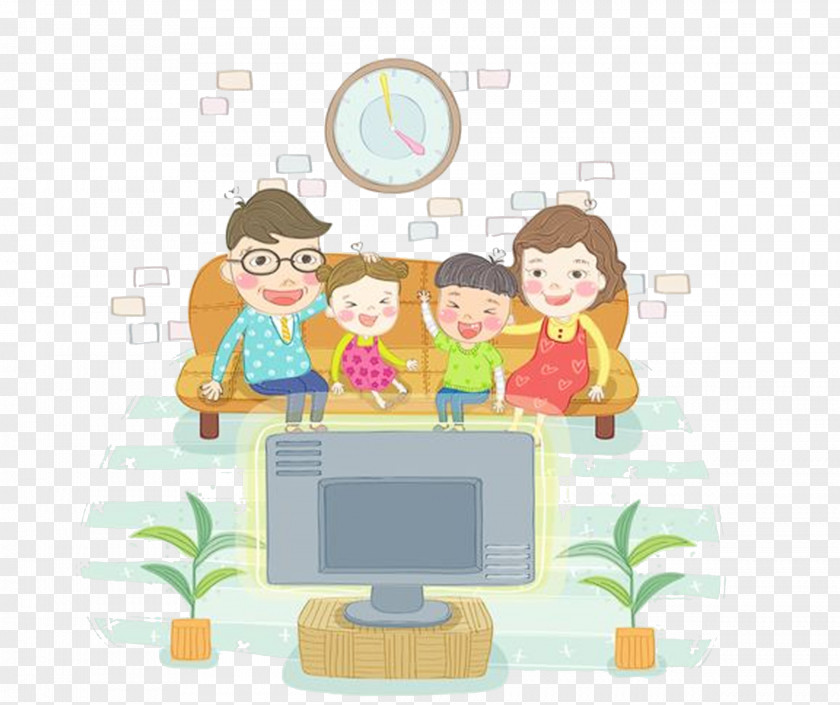 Cartoon Fun Family Watching TV Children & Television Illustration PNG