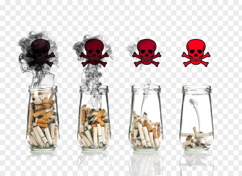 Smoking Is Harmful To Health Buckle Clip Free HD Red Skull Glass Bottle Tote Bag PNG