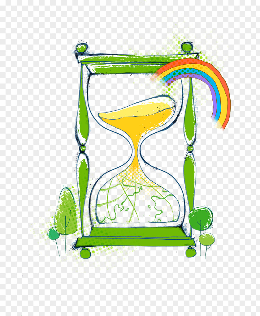Cartoon Hourglass And Rainbow Poster PNG